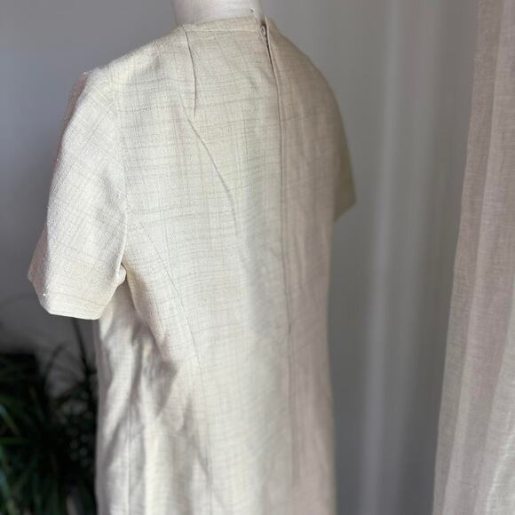 Women's XL Dress Women’s XL Dress Beige Linen Feel Sheath Button Waist Vintage - Picture 4 of 4